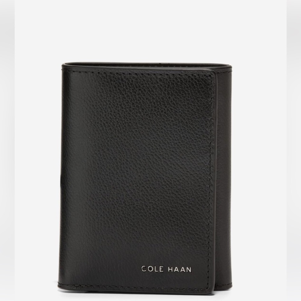 Brand New Cole Haan Genuine Leather Men’s Boxshine Trifold Black Wallet